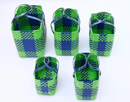 Chettinad Baskets in Blue and Green set of 5 with lids